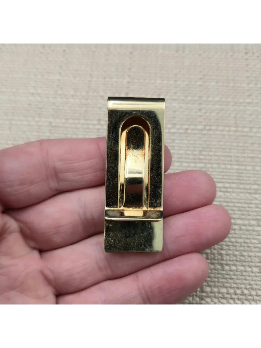 Vintage Gold Tone Scrimshaw Eagle Mountain Scene Minimalist Men's Money Clip B14